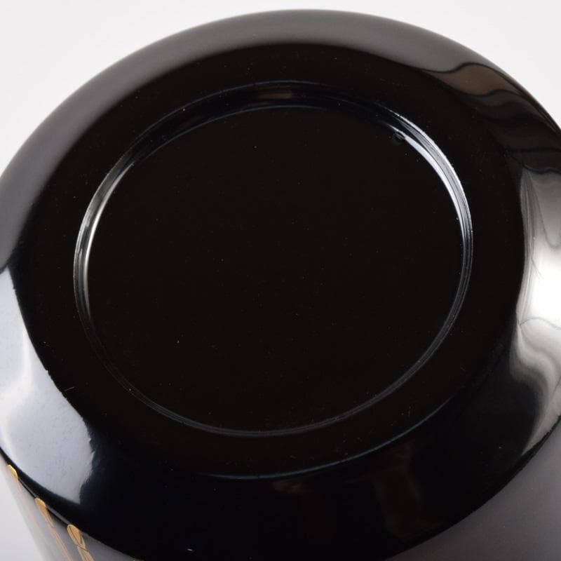 Black Lacquer Natsume Tea Caddy by Saito Soho - Gold Bamboo Maki-e with Box