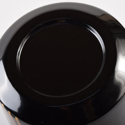 Black Lacquer Natsume Tea Caddy by Saito Soho - Gold Bamboo Maki-e with Box