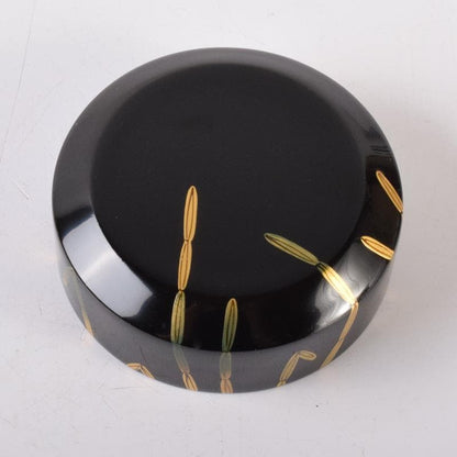 Black Lacquer Natsume Tea Caddy by Saito Soho - Gold Bamboo Maki-e with Box