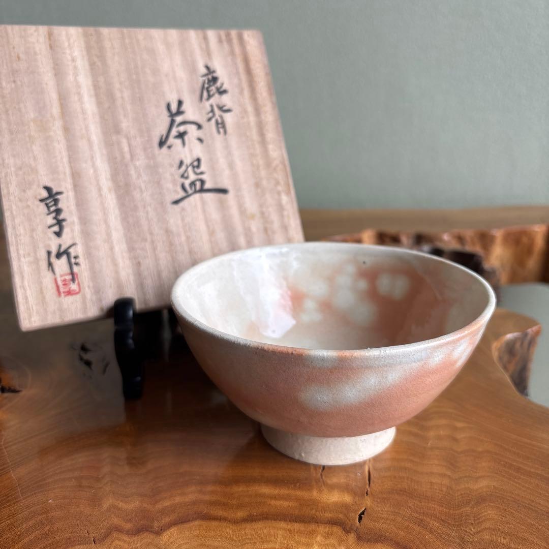 Kyo Kanoko-gata Chawan — Blush Pink Glaze Tea Bowl, Deer-Back Pattern, Tomobako