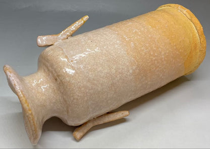 Hagi Ware Ear-Handled Vase by Saka Koraizaemon XII, Himehagi Glaze Hanaire with Signed Tomobako