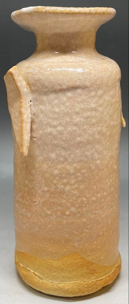 Hagi Ware Ear-Handled Vase by Saka Koraizaemon XII, Himehagi Glaze Hanaire with Signed Tomobako