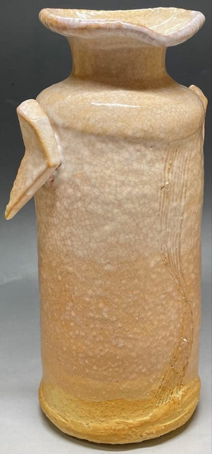 Hagi Ware Ear-Handled Vase by Saka Koraizaemon XII, Himehagi Glaze Hanaire with Signed Tomobako