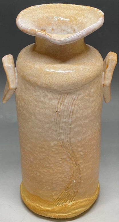 Hagi Ware Ear-Handled Vase by Saka Koraizaemon XII, Himehagi Glaze Hanaire with Signed Tomobako