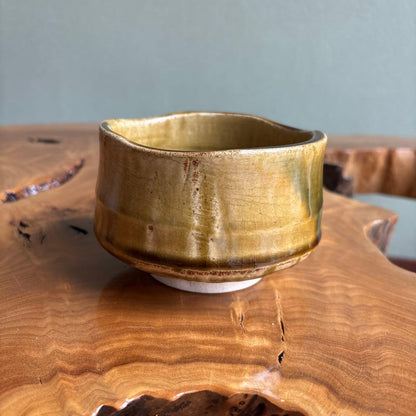 Mino Ware Bugaku Chawan by Ando Shoho - Ki-Seto Amber Green Tea Bowl