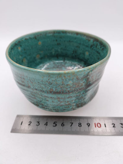 Agano Ware Tea Bowl - Copper Green Ash Glaze - 15th Gen Kumagai Koyo - Enshu Seven Kilns