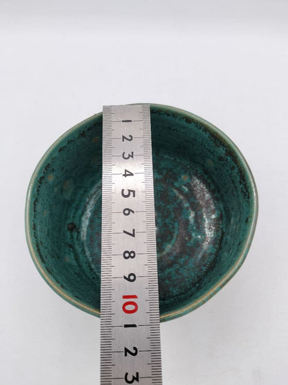 Agano Ware Tea Bowl - Copper Green Ash Glaze - 15th Gen Kumagai Koyo - Enshu Seven Kilns
