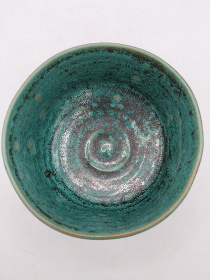 Agano Ware Tea Bowl - Copper Green Ash Glaze - 15th Gen Kumagai Koyo - Enshu Seven Kilns