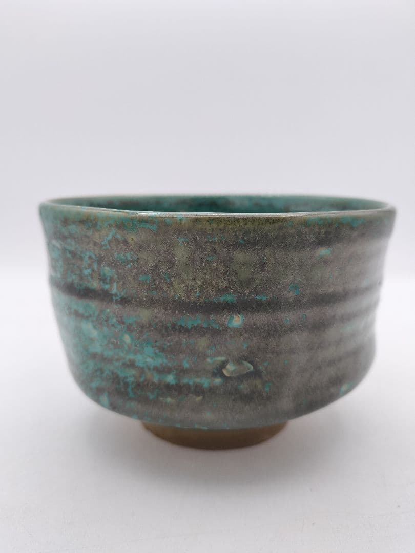 Agano Ware Tea Bowl - Copper Green Ash Glaze - 15th Gen Kumagai Koyo - Enshu Seven Kilns