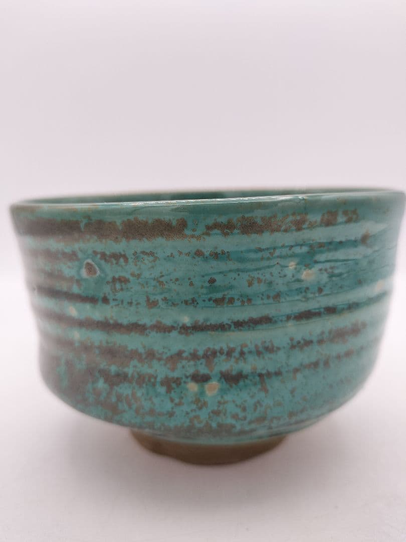 Agano Ware Tea Bowl - Copper Green Ash Glaze - 15th Gen Kumagai Koyo - Enshu Seven Kilns