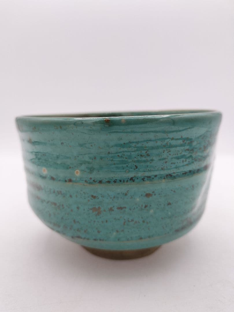 Agano Ware Tea Bowl - Copper Green Ash Glaze - 15th Gen Kumagai Koyo - Enshu Seven Kilns