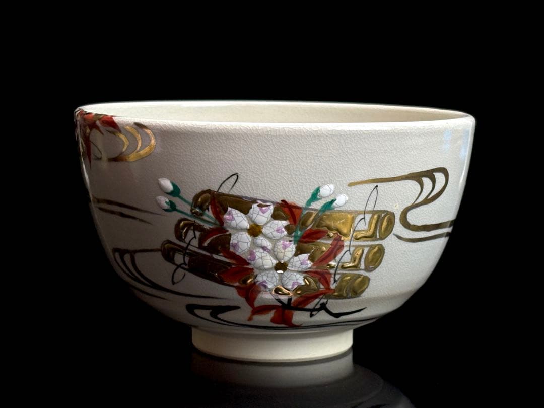 Tezuka Keiun Kyo-yaki Hanaikada Chawan Cherry Blossom Raft Tomobako