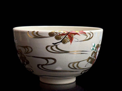 Tezuka Keiun Kyo-yaki Hanaikada Chawan Cherry Blossom Raft Tomobako