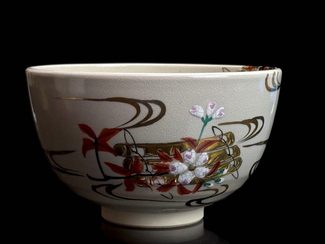 Tezuka Keiun Kyo-yaki Hanaikada Chawan Cherry Blossom Raft Tomobako