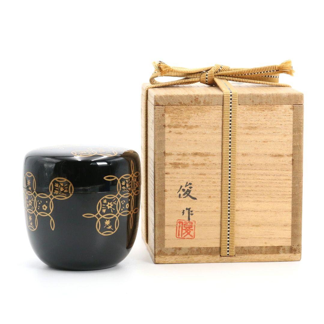 Ebata Shun Hana-Shippō Gold Maki-e Ō-Natsume — Wajima-nuri Gin-Tame-Nuri Interior