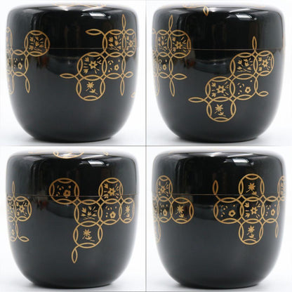 Ebata Shun Hana-Shippō Gold Maki-e Ō-Natsume — Wajima-nuri Gin-Tame-Nuri Interior