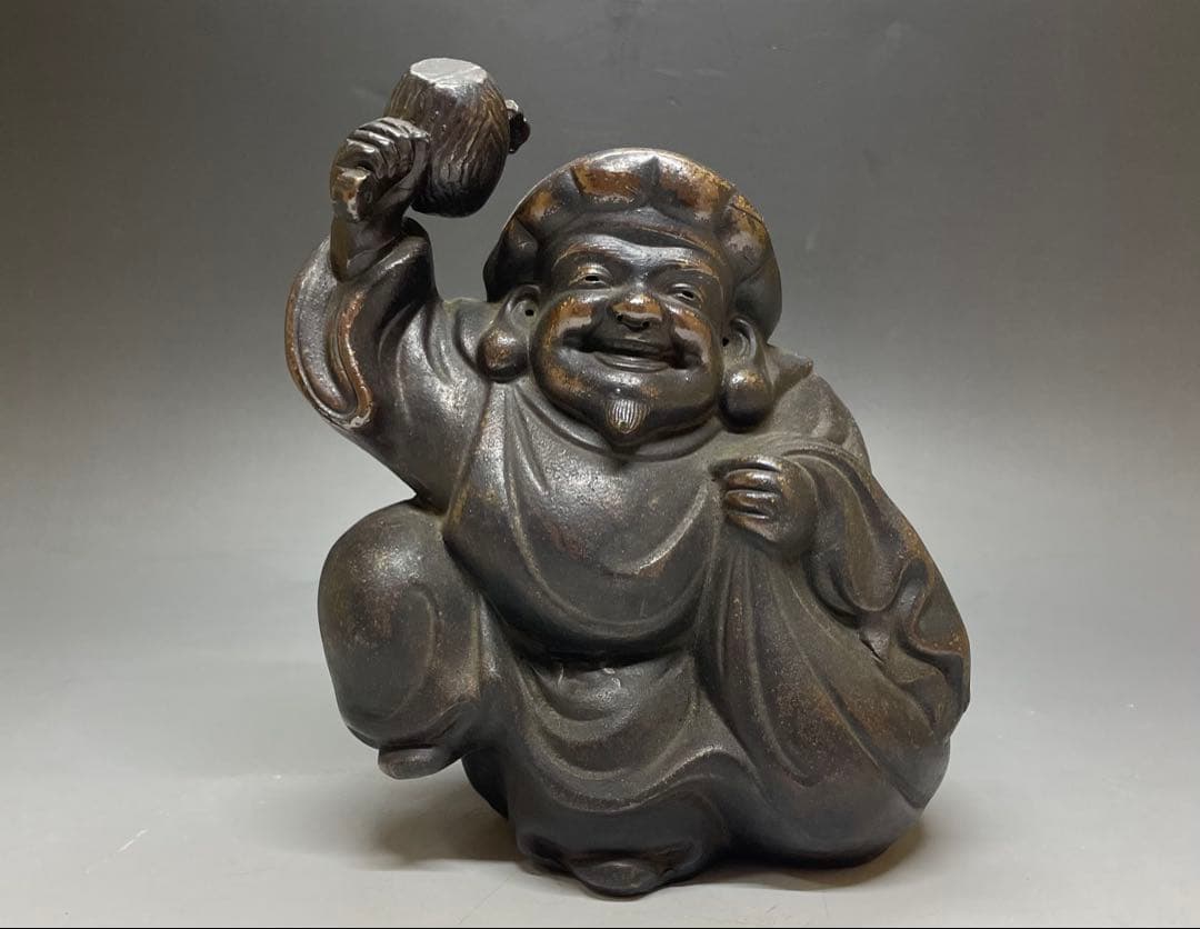 Ko-Bizen Daikokuten Figure | Antique Bizen Stoneware God of Wealth Sculpture