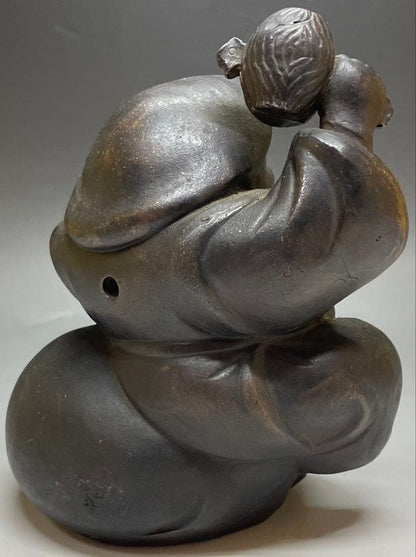 Ko-Bizen Daikokuten Figure | Antique Bizen Stoneware God of Wealth Sculpture
