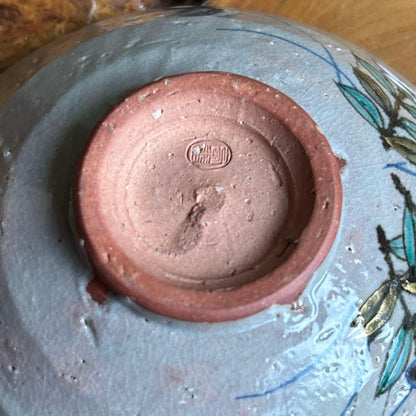 Autumn Grass Iro-e Hira Chawan by Kazan — Kikyo Bellflower Overglaze Enamel Flat Matcha Bowl, Signed Tomobako