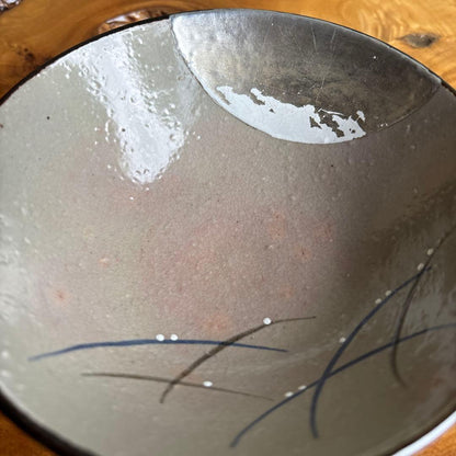 Autumn Grass Iro-e Hira Chawan by Kazan — Kikyo Bellflower Overglaze Enamel Flat Matcha Bowl, Signed Tomobako