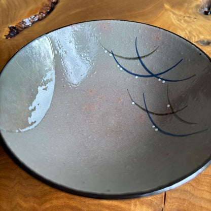 Autumn Grass Iro-e Hira Chawan by Kazan — Kikyo Bellflower Overglaze Enamel Flat Matcha Bowl, Signed Tomobako