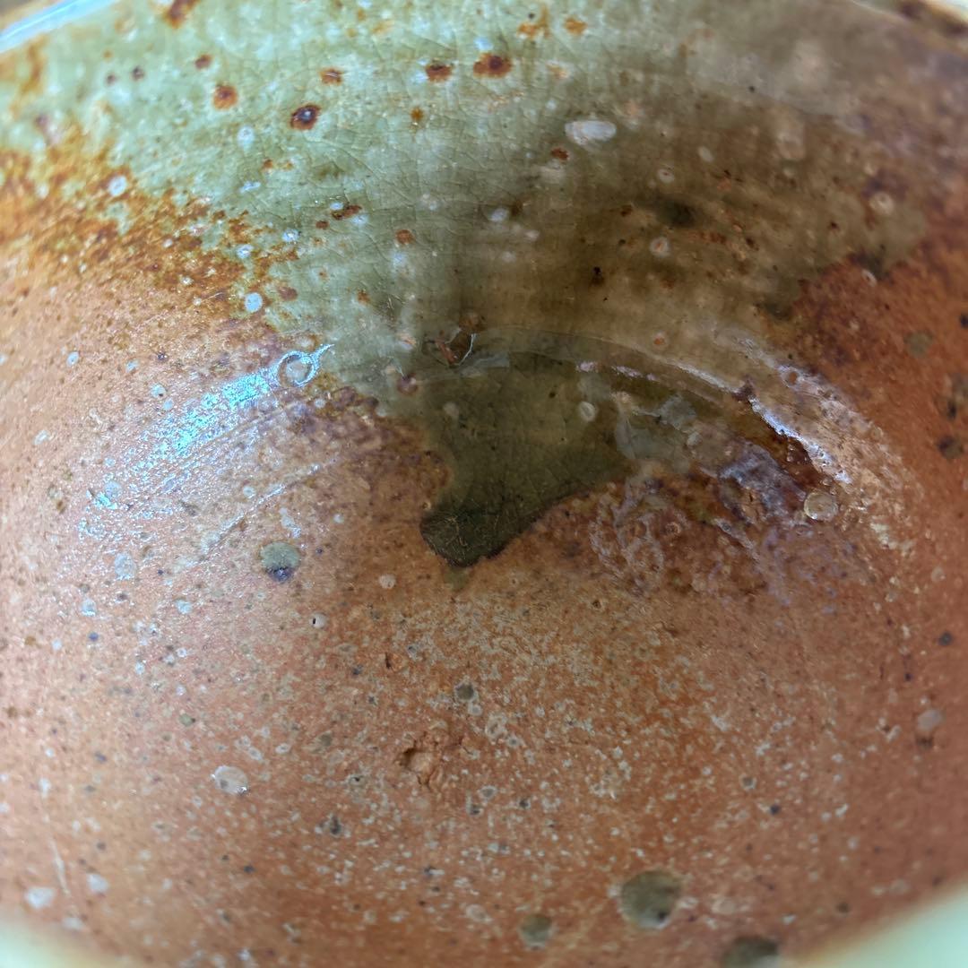 Shigaraki Chawan by Shozaemon - Japanese Matcha Bowl with Green Ash Glaze and Hiiro Fire Color, Signed Box