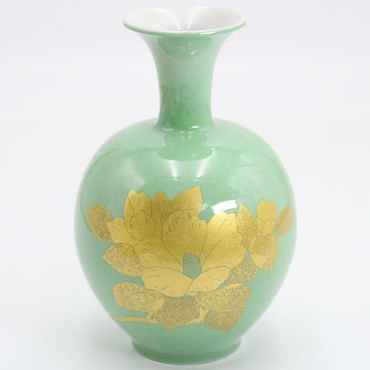 Yoshida Minori Kutani Ware Vase — Living National Treasure, Yūri Kinsai, Camellia, Gold Under Glaze