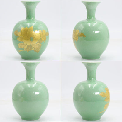 Yoshida Minori Kutani Ware Vase — Living National Treasure, Yūri Kinsai, Camellia, Gold Under Glaze