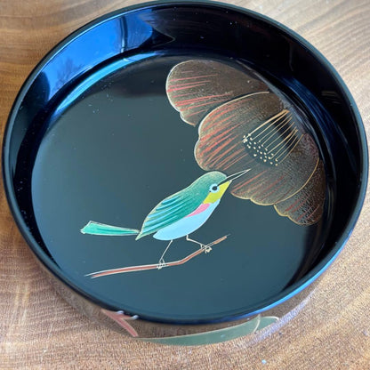 Camellia Maki-e Natsume Tea Caddy by Nakatide Shoho — White-Eye Bird, Silver Dust, Lacquer, Tomobako