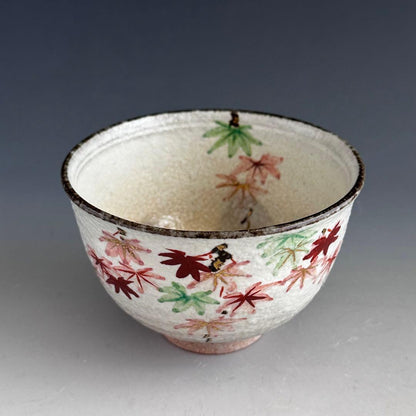 Momiji Tea Bowl by Asami Yoshizo - Kyo-yaki Autumn Maple with Signed Box