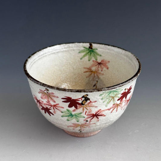 Momiji Tea Bowl by Asami Yoshizo - Kyo-yaki Autumn Maple with Signed Box