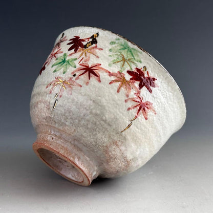 Momiji Tea Bowl by Asami Yoshizo - Kyo-yaki Autumn Maple with Signed Box