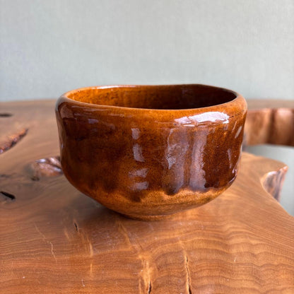 Ohi-Yaki Tea Bowl by Ohi Ippei | Amber Ame Glaze Chawan | Signed Box | Kaga Tradition