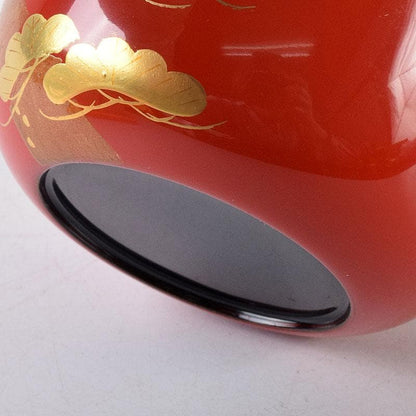Vermilion Lacquer Hira-natsume by Saito Soho - Gold Old Pine Maki-e Tea Caddy with Box