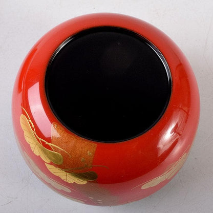Vermilion Lacquer Hira-natsume by Saito Soho - Gold Old Pine Maki-e Tea Caddy with Box