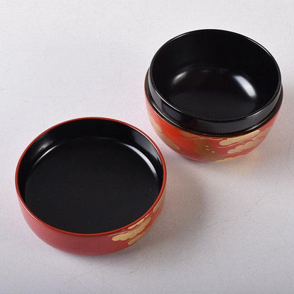 Vermilion Lacquer Hira-natsume by Saito Soho - Gold Old Pine Maki-e Tea Caddy with Box