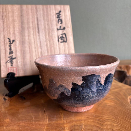 Matcha Bowl Seizan Blue Mountain Iron Painting by Kasho Seizan-en | Chawan Tea Ceremony