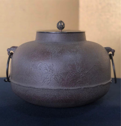 Cast Iron Tea Kettle by Sato Seiko – Bamboo Motif – Japan Art Metal