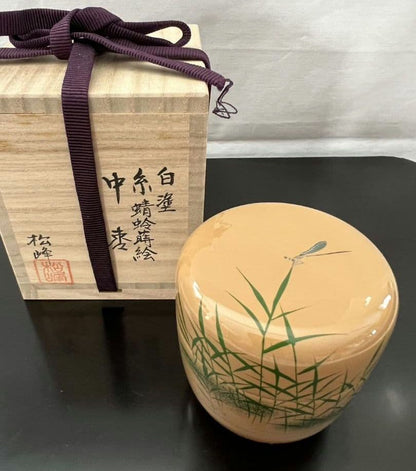 White Lacquer Damselfly Maki-e Chu-Natsume by Nakade Shoho