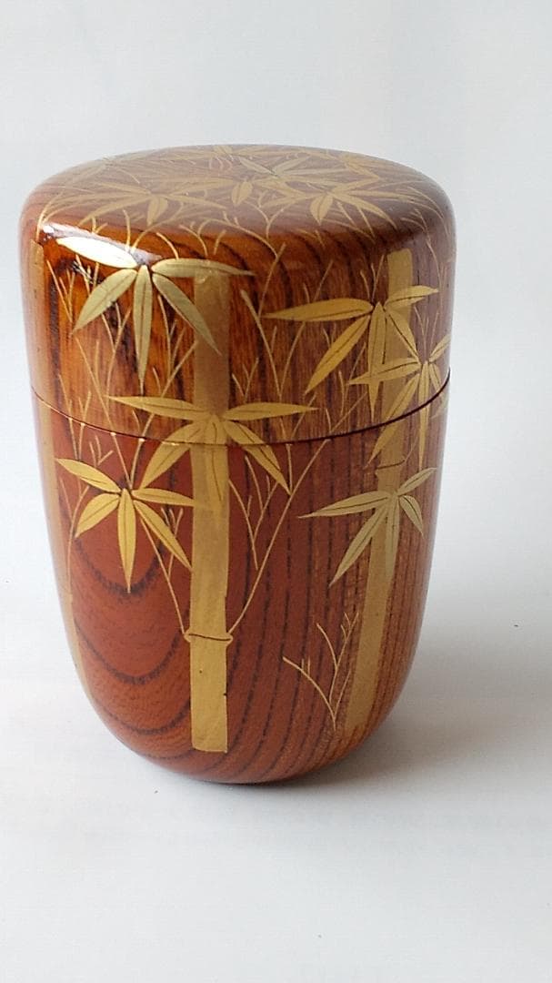 Kaga Maki-e Natsume Tea Caddy — Bamboo Grove by Okamoto Yasumitsu, Signed Tomobako, New Unused