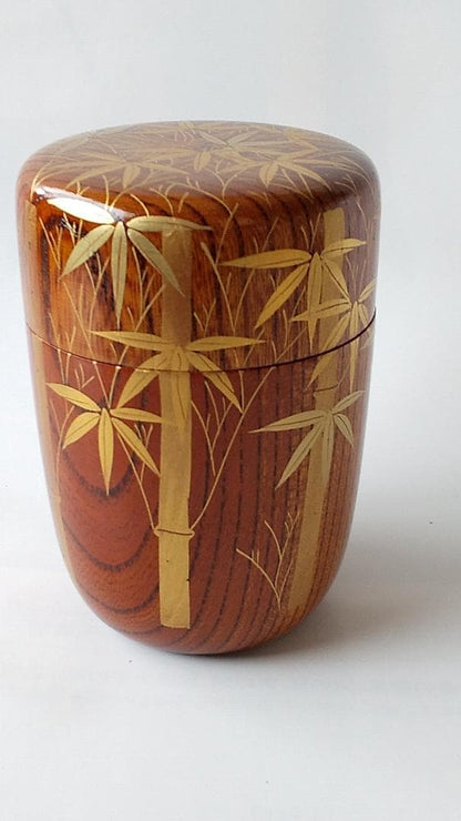 Kaga Maki-e Natsume Tea Caddy — Bamboo Grove by Okamoto Yasumitsu, Signed Tomobako, New Unused