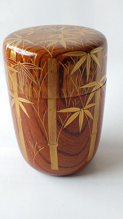 Kaga Maki-e Natsume Tea Caddy — Bamboo Grove by Okamoto Yasumitsu, Signed Tomobako, New Unused