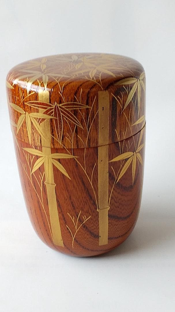 Kaga Maki-e Natsume Tea Caddy — Bamboo Grove by Okamoto Yasumitsu, Signed Tomobako, New Unused