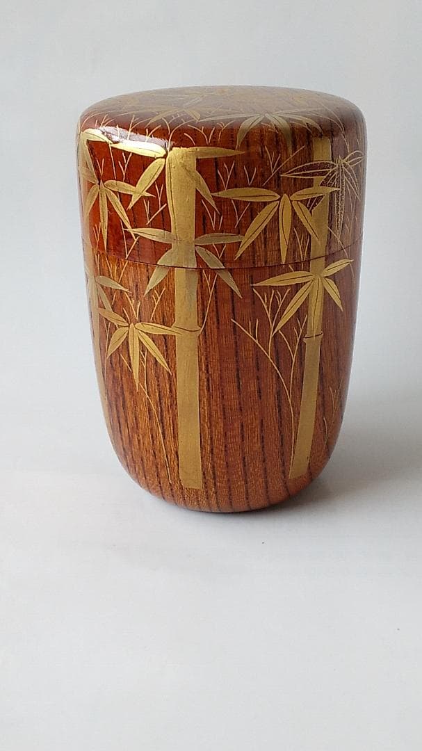 Kaga Maki-e Natsume Tea Caddy — Bamboo Grove by Okamoto Yasumitsu, Signed Tomobako, New Unused