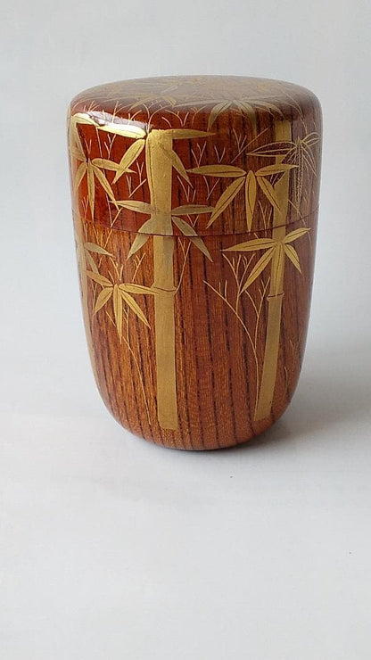 Kaga Maki-e Natsume Tea Caddy — Bamboo Grove by Okamoto Yasumitsu, Signed Tomobako, New Unused