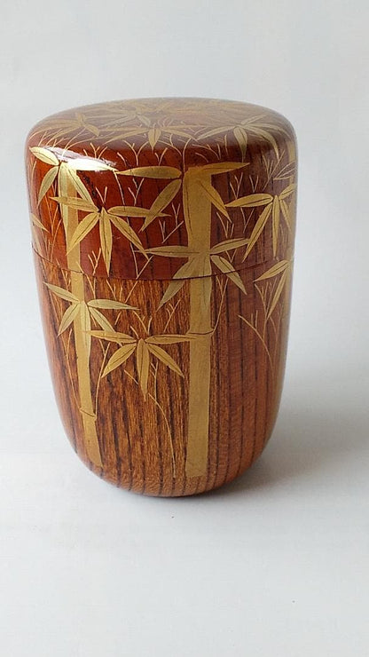 Kaga Maki-e Natsume Tea Caddy — Bamboo Grove by Okamoto Yasumitsu, Signed Tomobako, New Unused