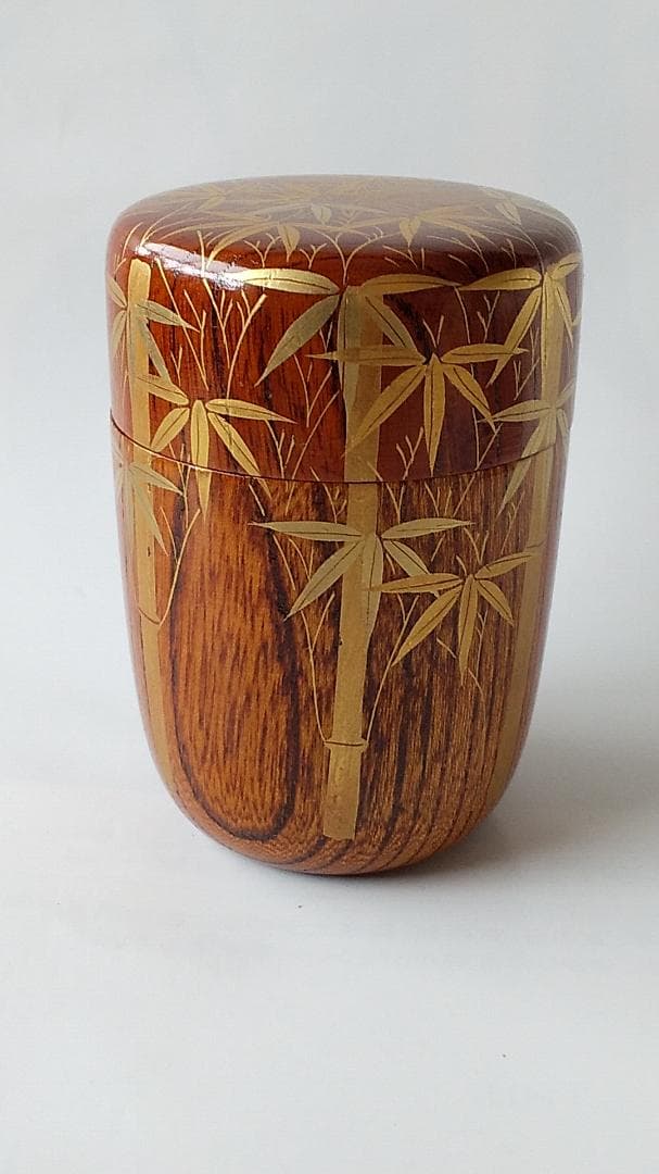 Kaga Maki-e Natsume Tea Caddy — Bamboo Grove by Okamoto Yasumitsu, Signed Tomobako, New Unused
