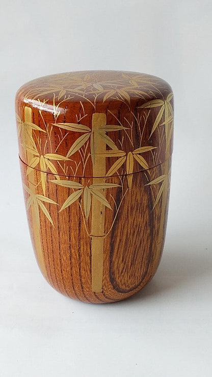 Kaga Maki-e Natsume Tea Caddy — Bamboo Grove by Okamoto Yasumitsu, Signed Tomobako, New Unused