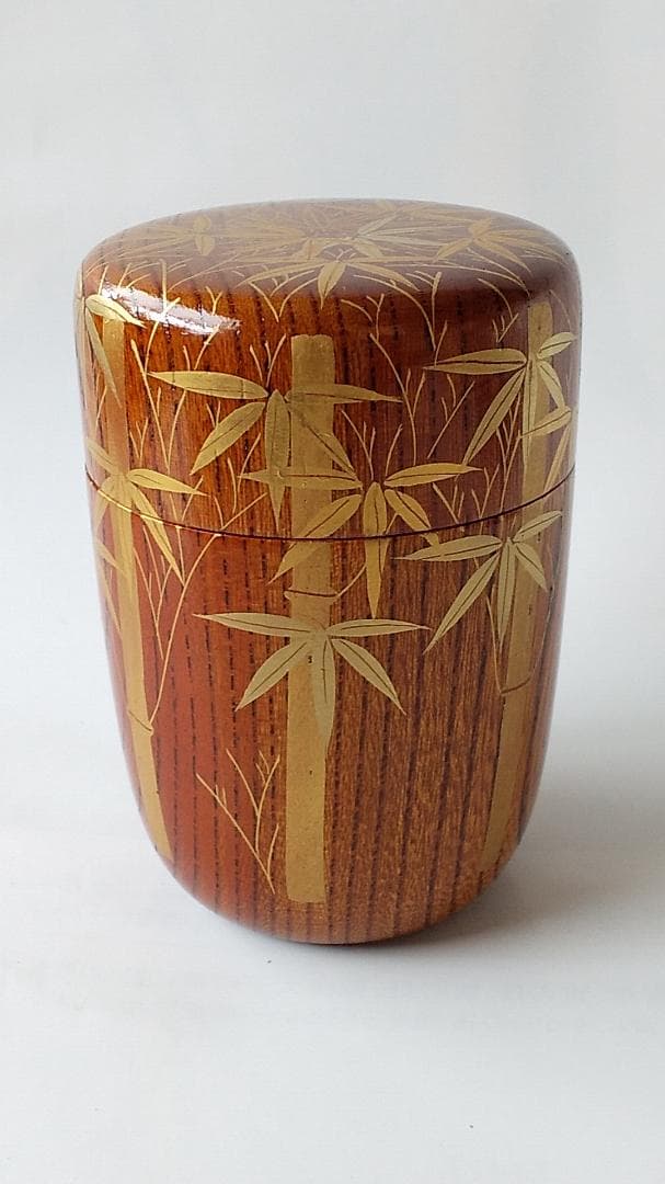 Kaga Maki-e Natsume Tea Caddy — Bamboo Grove by Okamoto Yasumitsu, Signed Tomobako, New Unused