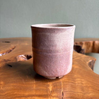 Hagi Ware Yunomi Tea Cup | Shiroyama Kiln | Pink Feldspathic Glaze | Tomobako | Yamaguchi Japan